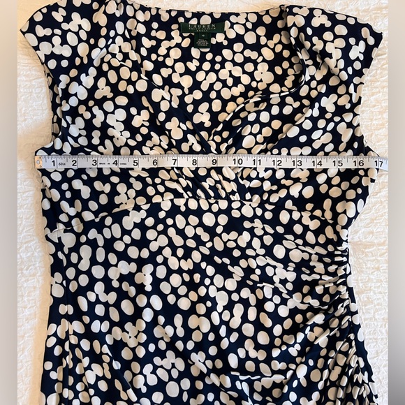 Lauren Ralph Lauren Navy Blue White Mod Spotted Capped Sleeve - Picture 4 of 7